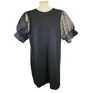 ModCloth Dress Womens 2X Black Sheer Polka Dot Puff Sleeve Sheath Elegant Party